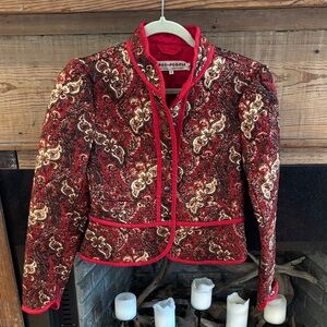 Free People Red and Gold Brocade Blazer